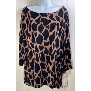 Gepetto Women's XL Giraffe Print Boat Neck Long Sleeve Top  USA vintage mob wife